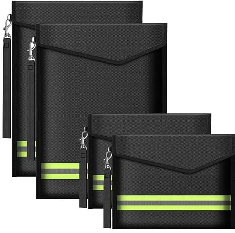 Sacs anti feu,4 porte-documents ignifuges | Sac étanche à feu pour, Fermeture à Zip Sécuritaire, Parfait pour Conserver Objets de Valeur, Passeports, Documents, Argent
