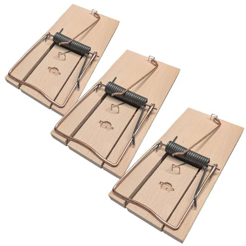 com-four® Piège à Rats 3X en Bois - piège à Ressort pour Une Lutte Efficace Contre Les parasites - piège à Ressort réutilisable avec Une Force d'impact élevée (piège à Rats 3 pièces)