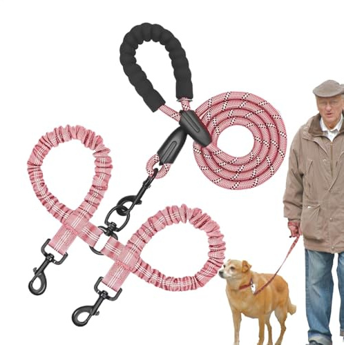 Qkbuza Corda da addestramento per cani, cintura di trazione 2 in 1 per cuccioli, guinzaglio regolabile per cuccioli di animali domestici, corda elastica ammortizzante per due gatti