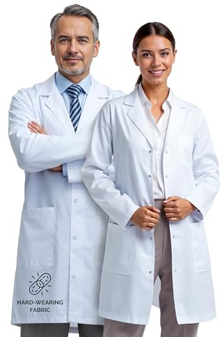 Primrose Apparel – Blouse de laboratoire pour femme & homme, unisexe, plusieurs poches, coupe Regular, fermeture à boutons-pression (S)