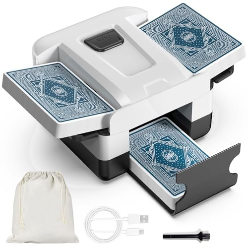 FarmNix Kartenmischmaschine Elektrisch für 2 Kartensätze, Automatischer Kartenmischer mit 2000mAh Wiederaufladbarer Batterie, Kartenmischgerät für Poker, Blackjack, Texas Hold’em Heimkartenspiele