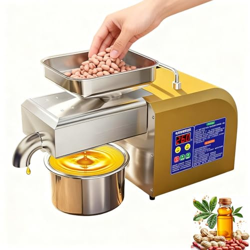 FRANREADER Ölpresse Kaltpressung Elektrisch, 1100W Ölpressmaschine aus Edelstahl, Für Nüsse, Samen, Erdnüsse, Sesam, Sonnenblumenkerne, Walnüsse, Hohe Qualität & Einfache Handhabung
