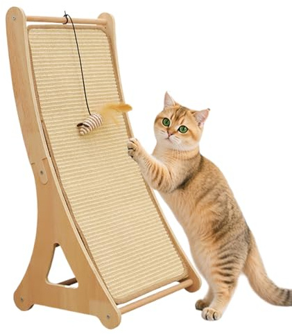 Cat Scratcher - Planche à gratter pour chat - Jouet interactif Boredom en relief - Rampe à gratter en sisal avec jouet - Planche à gratter verticale pour l'intérieur et la maison - Salon d'angle