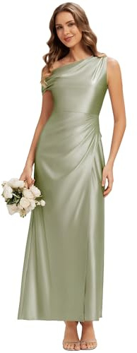 Ever-Pretty Robes de Demoiselle d'honneur Col Asymétrique Manches Courtes Satin Maxi Robe Droite ES02670