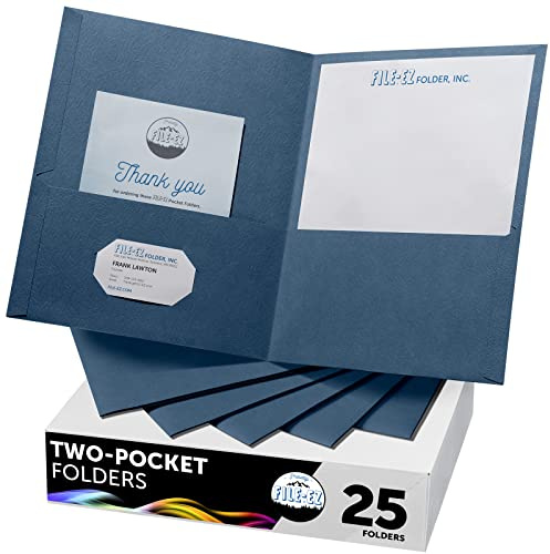 FILE-EZ Two-Pocket Folders, Navy Dark Blue, 25-Pack, Textured Paper, Letter Size (EZ-32523)