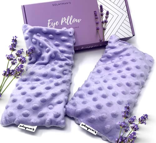 Solayman's - Cuscino per gli occhi con infuso di lavanda naturale, per yoga, meditazione, rilassamento, mal di testa, sollievo dallo stress, set di 2 pezzi, in pile viola