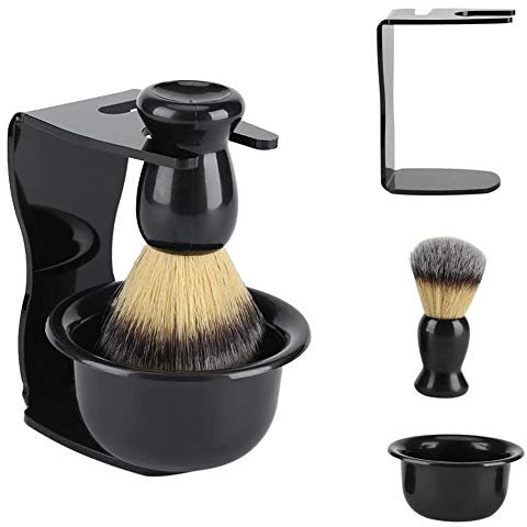POFET 3 in 1 - Set di pennelli da barba professionale 3 in 1, con base per la rasatura, sapone, spazzola da barba per uomini, padre, marito, fidanzato, gif