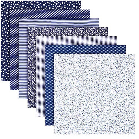 Cotton Craft Fabric Bundle Patchwork,7PCS 50 x 50cm Fat Squares Sewing Patchwork Different Pattern Cloths DIY Scrapbooking Artcraft (Navy)