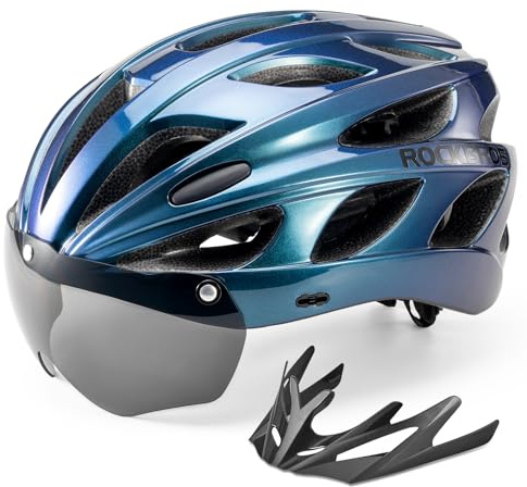 ROCKBROS Fahrradhelm Rennrad Helm Radhelm mit Abnehmbaren Visier Cityhelm Leichter Stadthelm für Damen und Herren MTB 58-61CM Blau