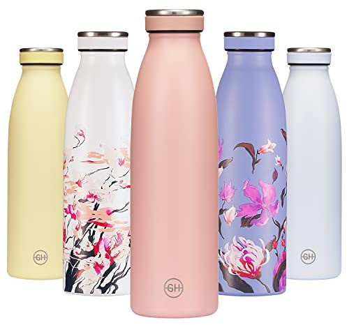 B2DO for GH Botella de Agua acero Inoxidable 500ml Ponche Melocotón | Frasco de Agua de Metal Reutilizable | Botella Termica Doble pared al vacío | Botella de bebida Sin BPA, Antigoteo y ​Fugas