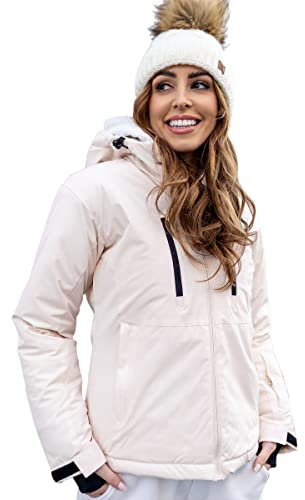BOLF Damen Winterjacke Skijacke Snowboardjacke Schneejacke mit Kapuze Schneefang Bündchen Winddicht Wasserdicht Atmungsaktiv Outdoor Sport Style HH012 Beige L [D4D]
