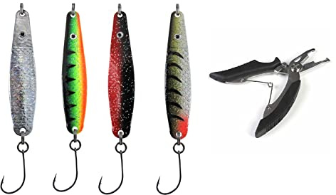 # Meerforellen-Blinker Set Dega Jumper mit Einzelhaken von Jenzi, 4 Stück, 25 Gramm 8cm Lars Hansen+ gratis Angelschere