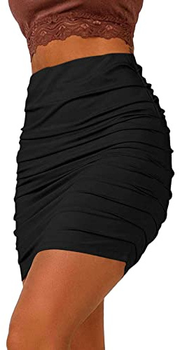 Gonna Sexy Donna Corta Nera a Vita Alta Mini Gonna Elegante Aderente Elasticizzata con Pieghe Casual AM047 (as6, Alpha, s, Regular, Regular, S)