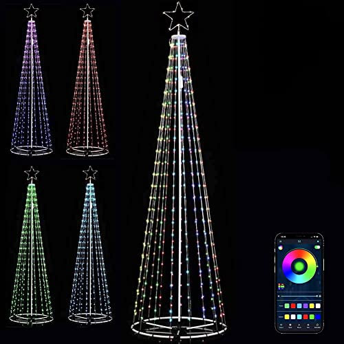 BAKAJI Albero di Natale Luminoso 2,2 metri con 324 Luci Led 8 Giochi di Luce Struttura in Metallo Decorazione Natalizia Design Minimal Artificiale Smart Control (220 cm Stella Vuota RGB Con APP)