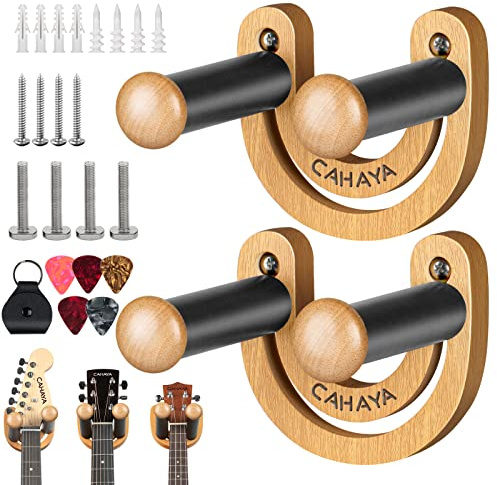 CAHAYA Lot de 2 supports muraux pour guitare - Largeur réglable - En forme de U - Avec 5 médiators et 1 sac de support pour guitare électrique acoustique, basse, banjo, ukulélé, mandoline, modèle