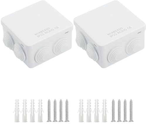 LeMotech Junction Box, ABS Plastic IP55 Water Resistant and Dustproof, Universal Electrical Enclosure, Outdoor and Indoor Project Box, 3.4 x 3.4 x 2, White (Pack of 2)