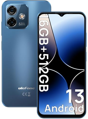 Ulefone Note 16 Pro Telephone Portable 512Go ROM+16Go RAM, Android 13 Smartphone 8-Core, 50MP+8MP, 4400mAh, Écran 6.52 HD+, Smartphone Pas Cher 4G Dual SIM/Face ID/GPS/OTG/2Ans Garantie