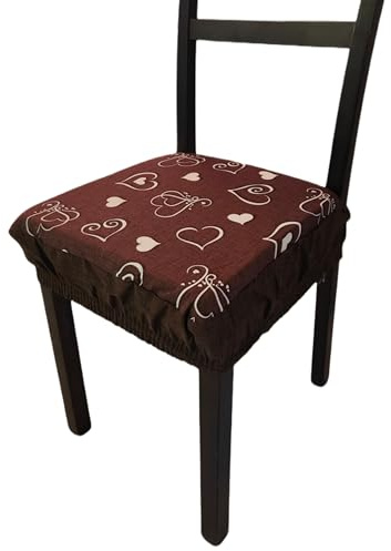 SalGiu Cuscini Sedia Con Fascia Elastica (set da 6) Fantasia Cuori Imbottito Sfoderabili 40x40 (Marrone)