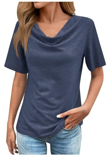 Tee Shirt Chemisier Femme à Col Bénitier, T-Shirt Manches Courtes Imprimé Tendance, Souple Comfy Été Col Ron Sport