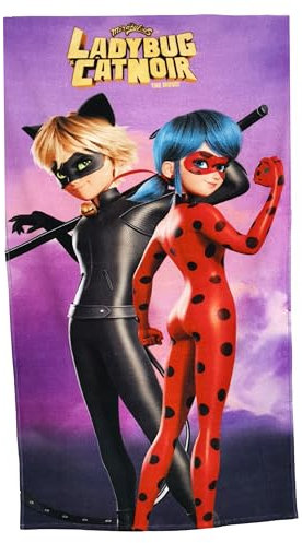 Halantex Kinder Handtuch Badetuch Strandtuch Duschtuch für Mädchen und Jungen 100% Baumwolle 70x140 cm (Ladybug Catnoir)