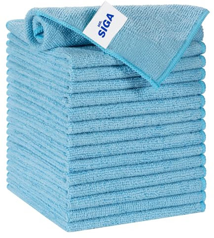 MR.SIGA Lot de 15 Chiffons Microfibre Ménage, Lavette Microfibre Tout Usage, Torchon Cuisine, Taille 30 x 30 cm, Bleu