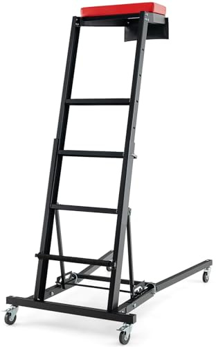 GOPLUS Enredadera Automotriz Superior Plegable, Escalera con Ruedas Carga 180 kg con 5 Niveles de Altura y 3 Ángulos Ajustables, Taburete de Trabajo para Garaje Taller Camión