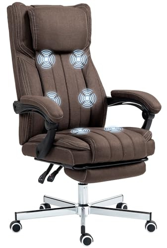Vinsetto Silla de Masaje con 6 Puntos de Masaje Silla de Oficina Giratoria Silla de Escritorio Reclinable con Altura Ajustable Control Remoto Reposapiés y Reposacabezas Marrón Oscuro