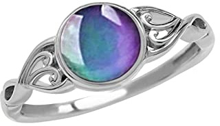 Bague En Argent 925 Avec Changement De Couleur à TempéRature ContrôLéE,Bague De Changement D'Humeur, Pierre PréCieuse Ronde,Bague De FiançAilles D'Humeur Pour Les Femmes,Cadeau Pour Maman éPouse Amie
