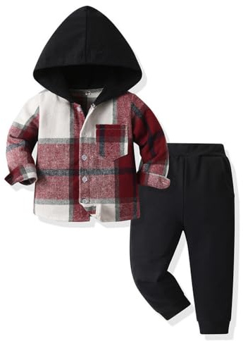 UUAISSO Ropa de bebé para niños pequeños Tops a cuadros con capucha sudadera pantalones Otoño Invierno Trajes Rojo 3-4 años