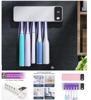 DAVANSU® Super Soporte Cepillos de Dientes, Esterilizador para Cepillos de Dientes con UV, Soporte Cepillos Electricos, Soporte para Cepillo de Dientes Carga de 2000 Mah, Funcion Temporizador