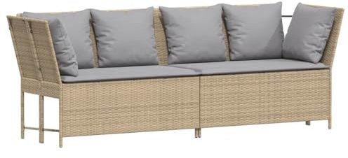 vidaXL Gartensofa mit Kissen Beige Poly Rattan, Outdoor-Sofa, Gartenmöbel, modulare Outdoor-Couch, Gartensessel, Terrassenmöbel, Sofa, Loungesofa
