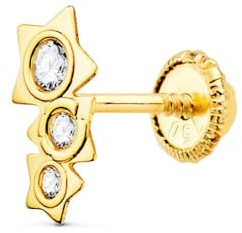 Piercing Pendiente para Oreja en Oro de 18k con tres estrellas de 7mm. con circonita en el centro