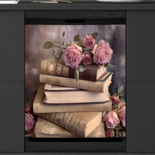 Copertura magnetica per lavastoviglie per porta d'ingresso, decorazione vintage per frigorifero, motivo rosa rosa, foglio magnetico adesivo per elettrodomestici da cucina, 58,4 x 66 cm