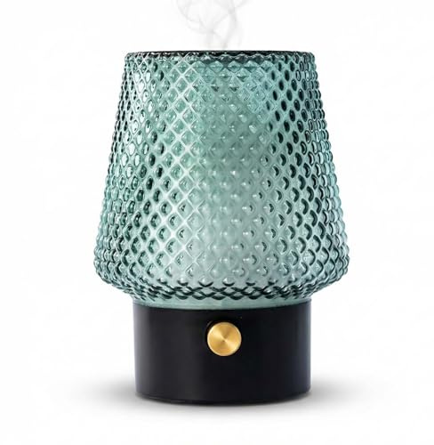 MULIN Diffuseur Huiles Essentielles en Verre Fait Main 100ML, Diffuseur Ultrasonique Silencieux avec Lumière LED, Humidificateur d’Air et Diffuseur Parfum Maison pour Chambre, Bureau, Yoga