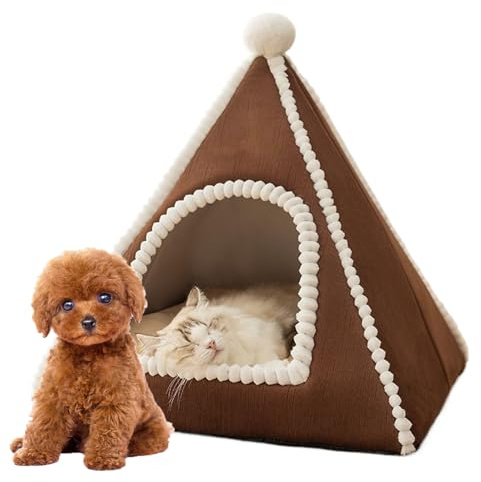 Tktouci Cama Cerrada para Gatos | Cama Cerrada para Perros con Techo – de Seguridad cálido, casa de campaña acogedora para Mascotas, cabaña para otoño e Invierno, Raza pequeña, Cachorro de Raza