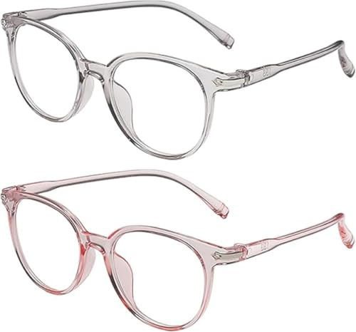 HYMC 2PCS Kids blue light glasses, kids glasses, Clear Lens, Blue Light Blocking, Plastic Frame, Acrylic Lens, Unisex, blue light glasses kid (pink,grey)