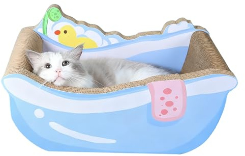 Nuytghr Cama para Gatos, Lindo Salón de Cartón Estilo Bañera, Pequeña Casa para Gatos de Papel Corrugado con Tablero de Rasguños Incorporado, Área de Juegos para Gatitos Cachorros Perros Pequeños,