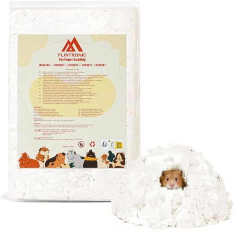 flintronic Lettiera per Piccoli Animali, 15L Biancheria da Letto per Animali Domestici, 99% Priva di Polvere e Antiodore, per Criceto, Coniglio Nano, gerbilli, Roditori(440g)