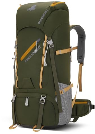 Bseash mochila impermeable de 65L para senderismo y camping con funda para la lluvia, mochila deportiva al aire libre para viajes, escalada, excursionismo, Verde ejército, L