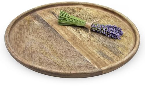 Mango Plateau rond en bois naturel poli – 30 cm – Assiette à bougie en bois de maison de campagne avec bord – Plateau de service en bois Assiette décorative pour table, bougies de l'Avent, cadeaux de