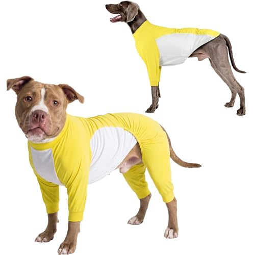 Onesie para Perros, Elástico Pijamas Postoperatorio de Verano Fresco Body Perro Post Cirugía con Cobertura Total Evita Que Se Lama & Cubre Las Heridas(Amarillo, XL)