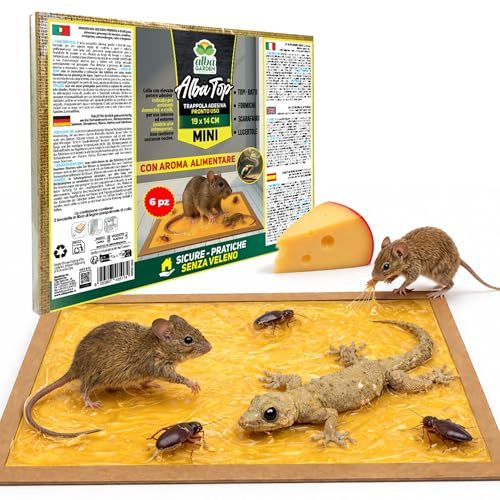 Albagarden - Trappola Adesiva MINI per Topi, Ratti, Scarafaggi, Formiche e Lucertole. Tavoletta con Colla Potente e Aroma Alimentare, Uso Interno ed Esterno x 2 Pz