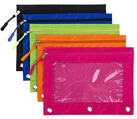 DoDoMagxanadu Binder Pencil Pouch with Zipper Pulls, Pencil Pouch for 3 Ring Binder Pencil Case with Clear Window Bluk 5 Pack for Office School Supplies