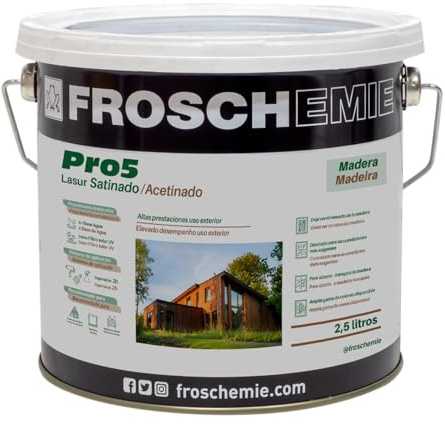 Pro5 100 Incoloro 2,5 litros Lasur Protector Decorativo de Madera exterior en Base Acuosa Ideal para Acabados Satinados, Excelente Penetración, Durabilidad, de Secado Rápido e Impermeable