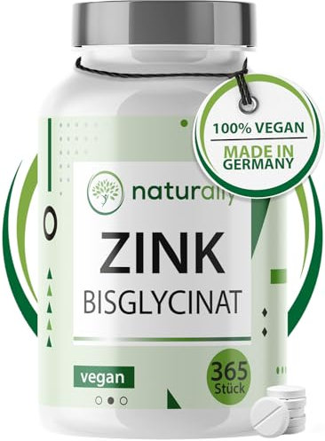 naturally Zink Tabletten [365 Stück Jahresvorrat] 25mg hochdosiert - natürliches Zinc Supplement, Made in Germany, vegan, ohne Zusätze, gegen Akne, Haut, Haare & Nägel