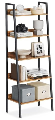VASAGLE Bookshelf, 5-Tier Narrow Book Shelf, 11.8 x 23.6 x 66.9 Inches, Ladder Shelf for Home Office, Living Room, Bedroom, Kitchen, Rustic Brown and Ink Black ULLS067B01