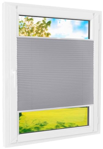 Plissee Klemmfix [Grau, 70x220 cm] ohne Bohren für Tür & Fenster, Faltrollo mit einfacher Montage/Bietet optimalen Sichtschutz und Privatsphäre, idealer Sonnenschutz