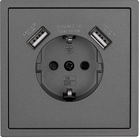 MC POWER - Steckdose 2x USB-Anschluss Typ A I Shallow I Schutzkontaktsteckdose Wandsteckdose mit USB Anschluss - 5V/2,1A für Smartphone Tablet