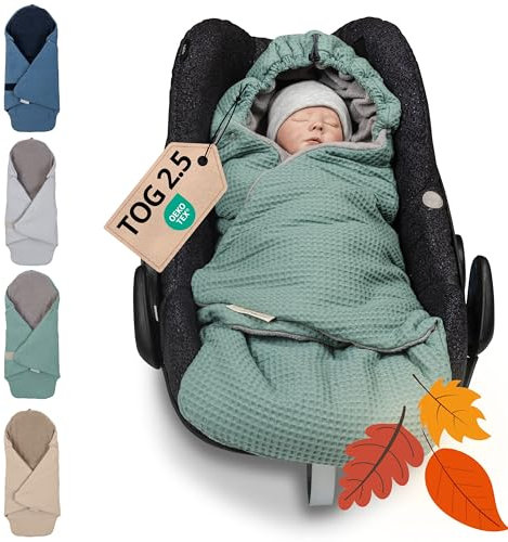 ULLENBOOM Einschlagdecke Babyschale, 100% OEKO-TEX Materialien, Ideal für Herbst und Winter, Salbeigrün (Made in EU) - Babydecke für Kindersitz oder Kinderwagen, kuschelige Decke für Babys