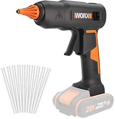 WORX 18V(20V MAX) Cordless Hot Glue Gun WX045.9, 60W, MAX 200℃, Ideal for DIY Crafts, Furniture Assembly, Home Repair, 10 * 11mm Glue Sticks, PowerShare Without Battery & Charger